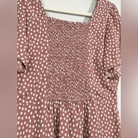 Abercrombie & Fitch Dress Mini Short Sleeve Mauve Pink White Dots Ruffle Women M - Picture 8 of 8
